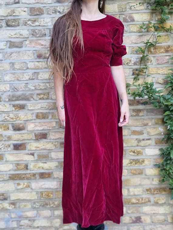 Burgundy Red VELVET MAXI DRESS M L, Evening Dress… - image 7