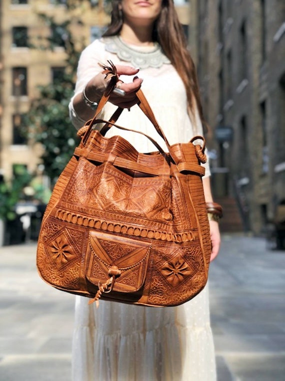 Brown Genuine Leather Top Handle Minimalist Bucket Bag With Wide Strap