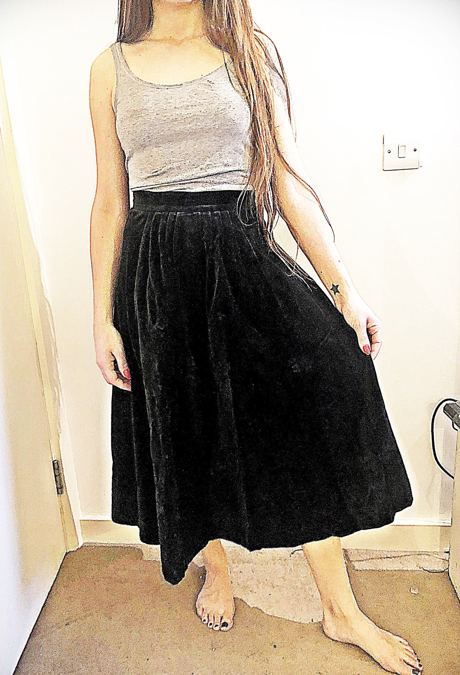 VINTAGE BLACK VELVET Skirt xs s 6 Long Plaited Cotton Skirt Etsy