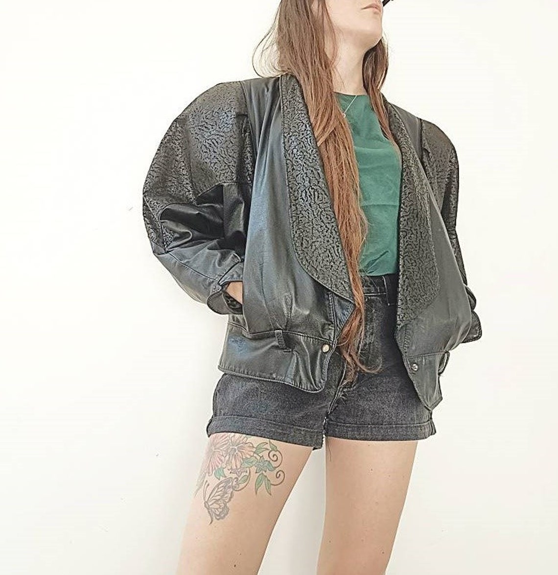 80s SHOULDER PAD JACKET M 12 90s Vintage Leather Jacket Etsy