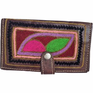 Vintage EMBROIDERED LEATHER WALLET for Women, Cute Small Purse, Mini Bifold Wallet Genuine Leather, Unique Gift for Girlfriend