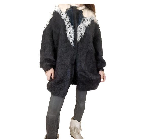 トップス 90s vintage black mohair knit cardigan AuraleeBrushedSuperKidMohairKn