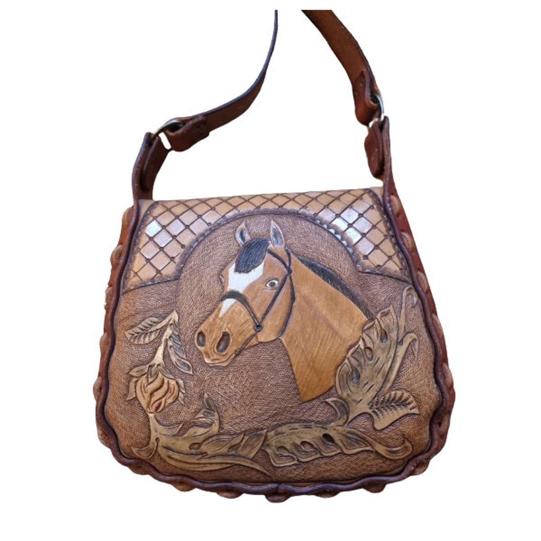 UNIQUE HORSE PURSE Tooled Leather Bag Vintage Western Bag Etsy