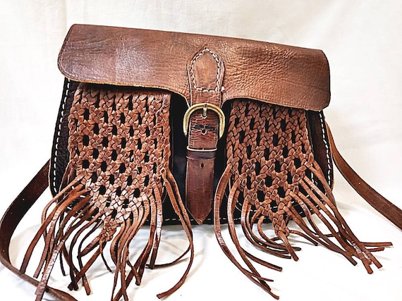 BRAIDED LEATHER BAG, Boho Tassel Purse, Vintage S… - image 5