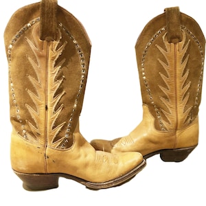 Children COWBOY LEATHER BOOTS Size 36, Girls Western Boots uk 3, Tan Brown Line Dancing Boots us 5, Horse Riding boots