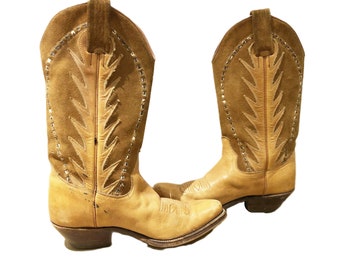 Children COWBOY LEATHER BOOTS Size 36, Girls Western Boots uk 3, Tan Brown Line Dancing Boots us 5, Horse Riding boots