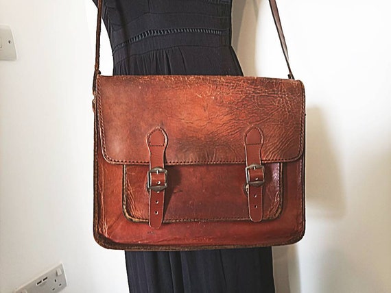 50s LEATHER BRIEFCASE | Large 60s Vintage Messenge