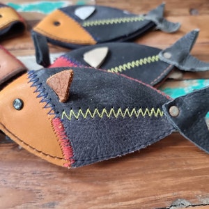 CARTERA PEQUEÑA DE CUERO DE PESCADO con cremallera - Cartera pequeña para mujer - Mini monedero de cuero genuino - Cartera para niños para niñas y niños