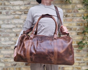 LEATHER DUFFLE BAG for Men, Leather Weekender Bag, Leather Luggage, Carry on Baggage, Business Travel Bag, Large Gym Bag