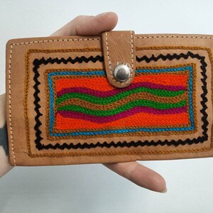 Unique Embroidered Leather Wallet for Women - Small Bifold Wallet in Vintage Style