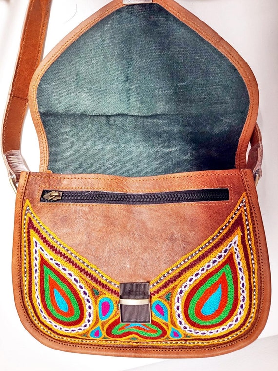 Hippie Women Leather Cross Body Bag - Unique Ethn… - image 9