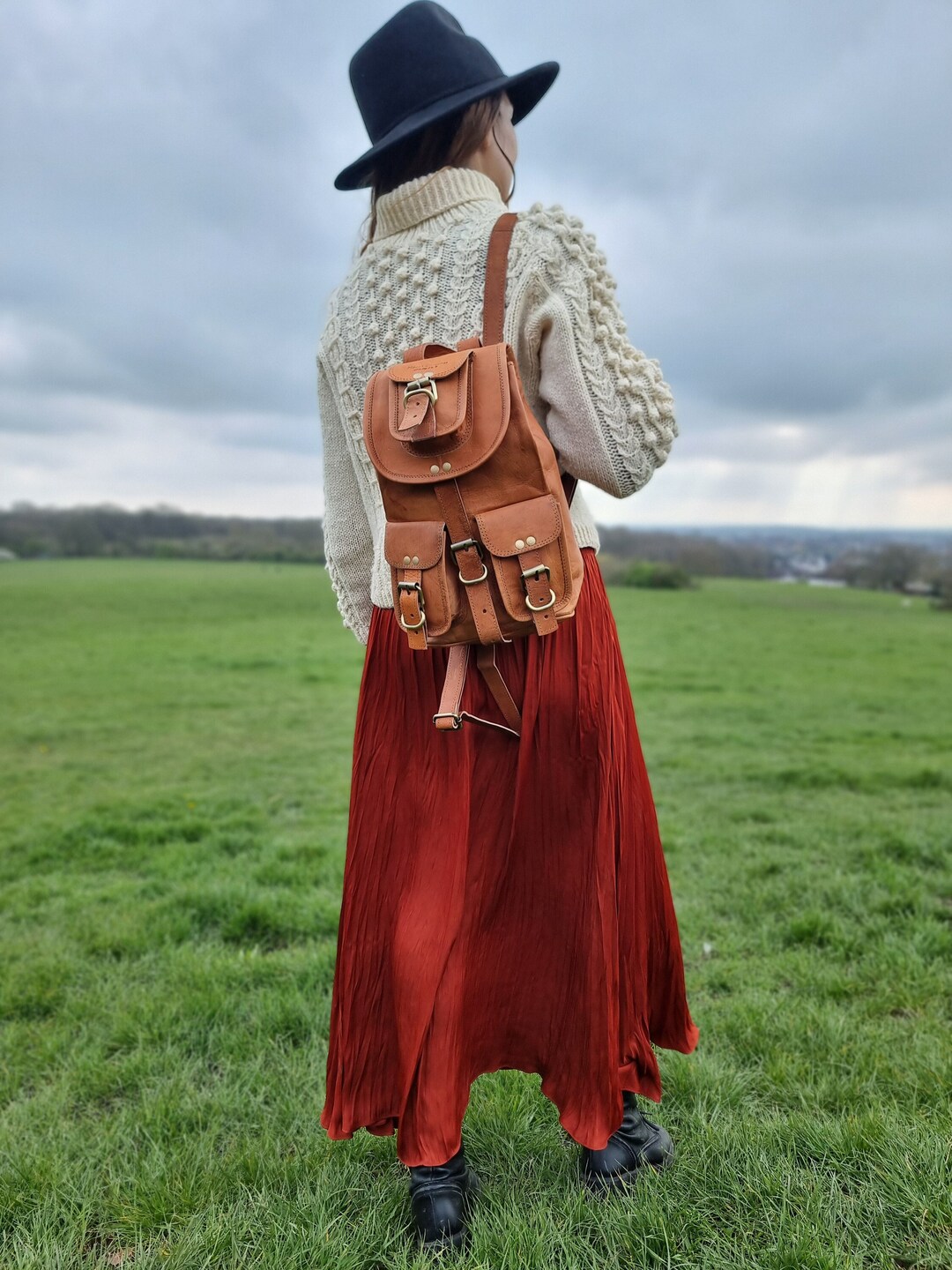 Practical Woman's Rucksack Small Women's Leather Backpack With Outside Pockets – Genuine Leather ...