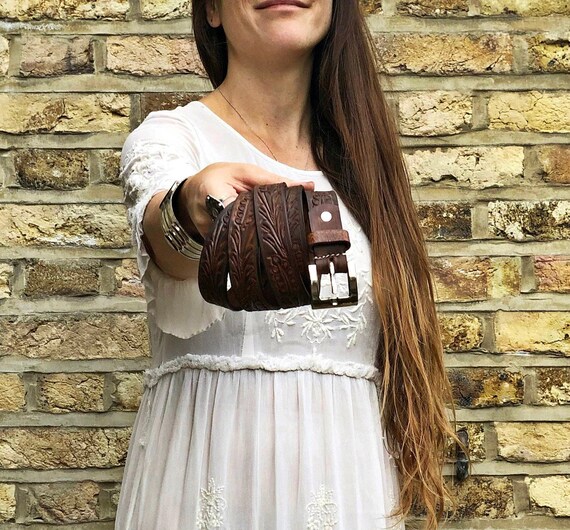 Tooled Western Leather Belt Women s Bohemian Belt Vintage