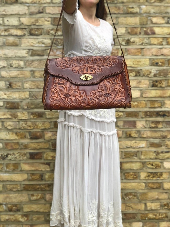 floral embossed leather bag