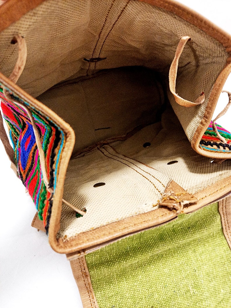SMALL LEATHER BACKPACK, Women's Real Leather Backpack Purse, Mini Rucksack, Multicoloured Hippie Bag Tan, Ethnic Embroidered Purse Boho image 10