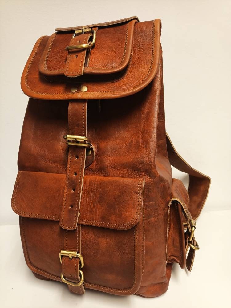 LEATHER TRAVEL BACKPACK Hippie Vintage Bag Brown Large | Etsy