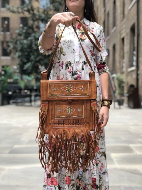 Damentasche Schultertasche mit Fransen BOHO Style 