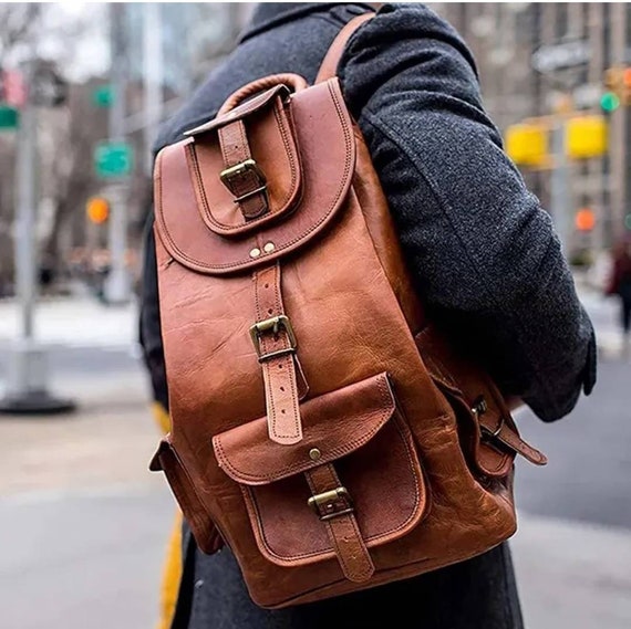 Mens large leather backpack discount