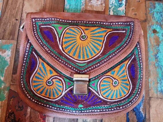 Hippie Women Leather Cross Body Bag - Unique Ethn… - image 6
