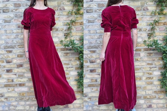 Burgundy Red VELVET MAXI DRESS M L, Evening Dress… - image 1