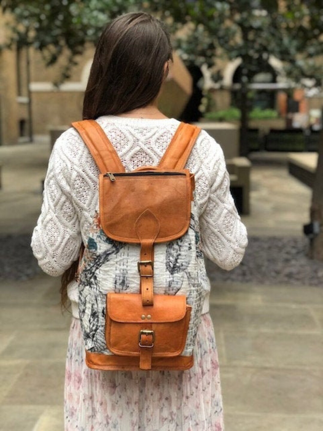 OWL BIRD LEATHER Backpack Vintage Hippie Bag Forest Leaf Etsy