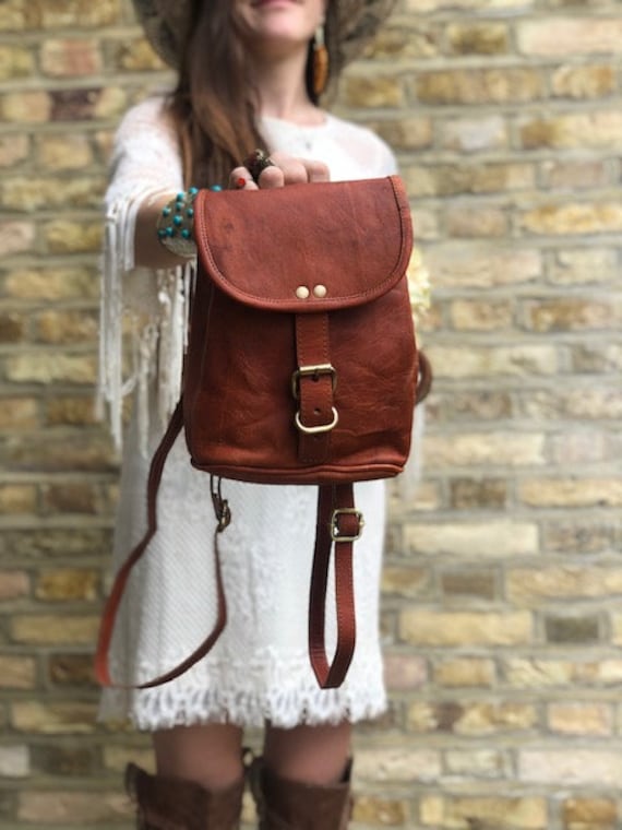 Brown Leather backpack Soft lightweight handmade womens rucksuck Small travel bag 