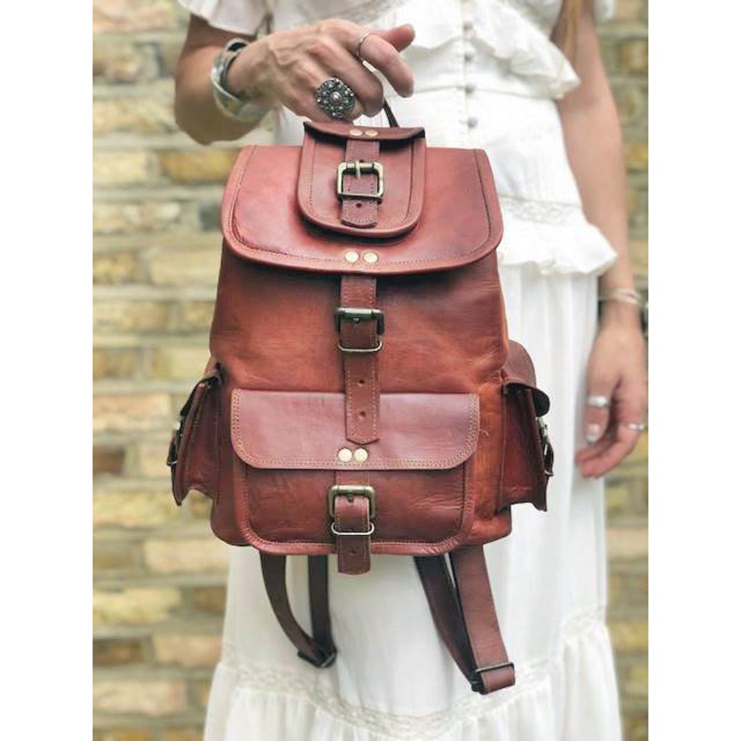 HANDMADE LEATHER BACKPACK Tan, Vintage Bag Boho, Women's Hippie