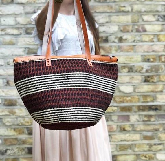 VINTAGE LEATHER SISAL Bucket Bag Woven Basket Bag Big African Ethnic Bag Tuareg Masai Large Boho Shopper Jute Straw Bag Etsy Ireland