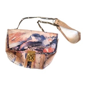 Sacoche bohème en cuir avec portefeuille | Porte-monnaie en plumes multicolores de l'an 2000 | Sac à bandoulière vintage en patchwork