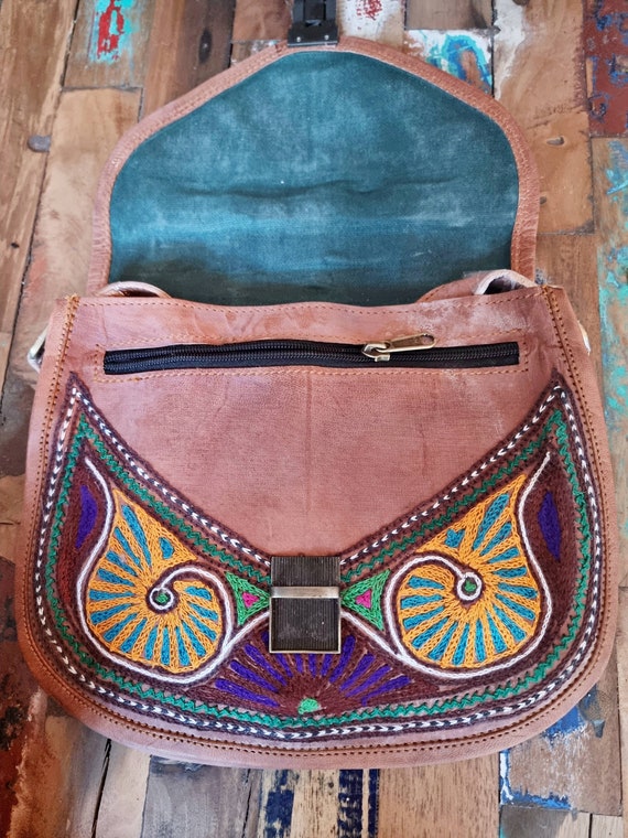 Hippie Women Leather Cross Body Bag - Unique Ethn… - image 5