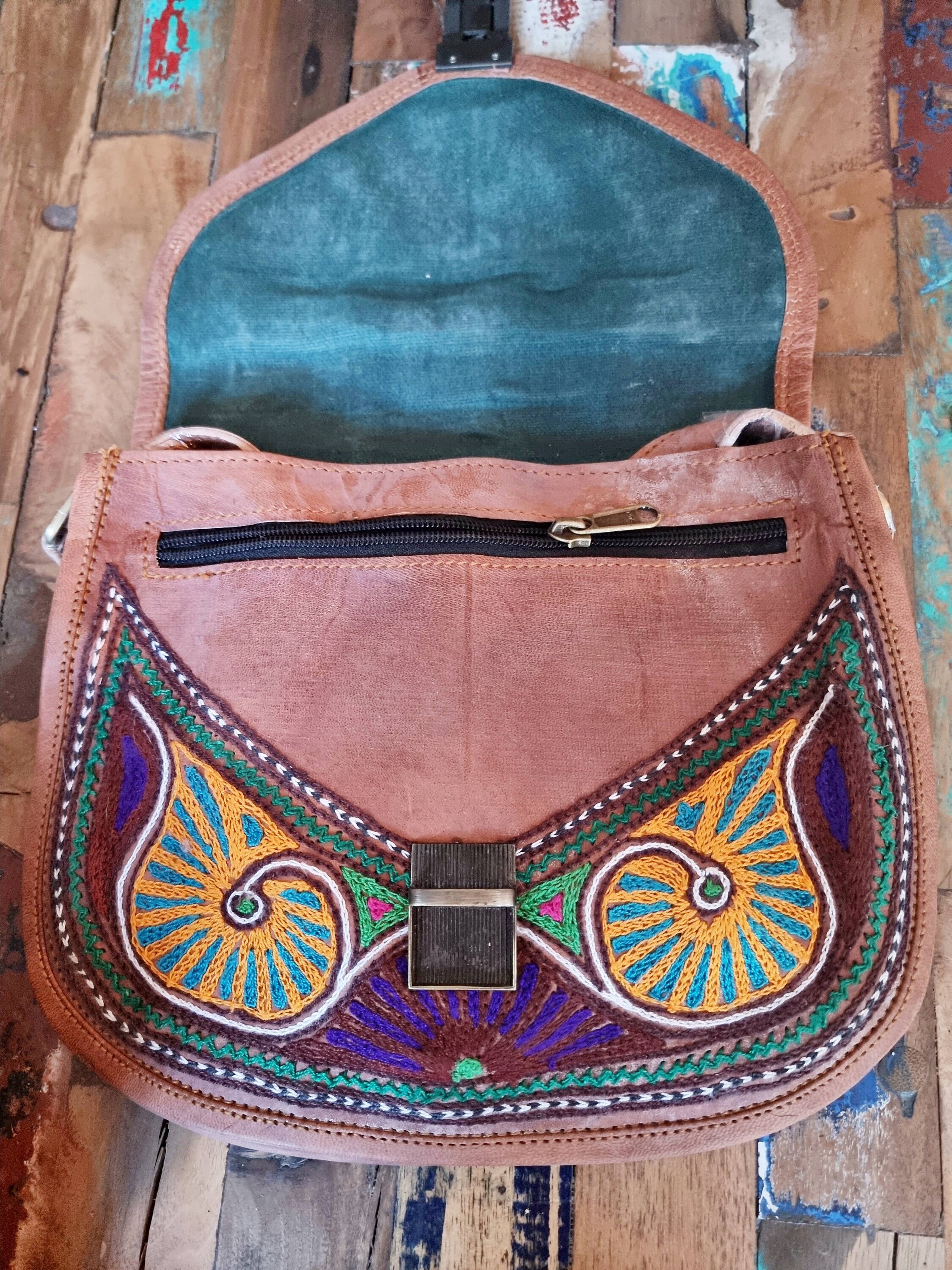 Handmade UNIQUE LEATHER SATCHEL Ethnic Embroidered Hippie - Etsy UK