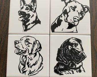 Dog Coaster Set, Coaster Holder, Various Dogs, Tile Coasters, Dog Lover's Gift