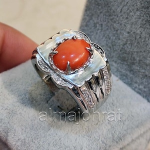 Natural Red Coral (Marjaan) Italian Gemstone Ring in 925 Silver