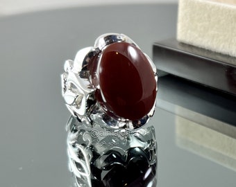 Brown Yemen Agate - Silver Handmade Ring - Natural Yemeni Aqeeq