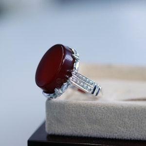 Natural Agate Stone - Pure Silver Ring - Natural Aqeeq