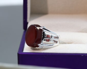 Natural Agate Stone - Pure Silver Ring - Natural Aqeeq