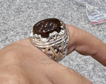 Brown Yemen Agate - Silver Handmade Ring - Natural Yemeni Aqeeq