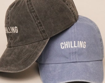 CHILLING Embroidered Cap, Trucker Hat, Cotton Baseball Cap, Dad Hat, Summer Baseball Cap, Cotton Adjustable Baseball Cap