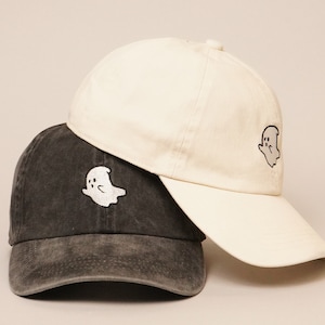 Ghost Embroidered Cap, Cute Ghost Baseball Cap, Trucker Hat, Cotton Cap, Dad Hat, Summer Baseball Cap, Cotton Adjustable Baseball Cap