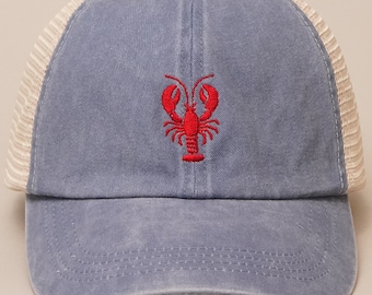 Lobster Embroidered Cap, Trucker Hat, Embroidery Cap, Dad Hat, Summer Baseball Cap, Mesh Back Adjustable Baseball Cap