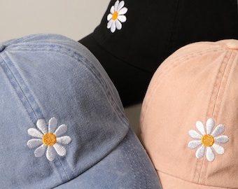 Daisy Embroidery Baseball Cap Hat, Denim Baseball Cap, Women Men Baseball Cap, Adjustable Baseball Cap Hat,