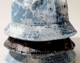 Denim Tie dye bucket Hat, Denim Hat, 100% Cotton Bucket Hat, Casual Outdoor Hat, Packable Summer Travel Fishing Hiking Safari Boonie Hat