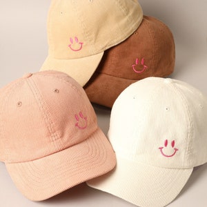 Cute Mini Happy Face Embroidered Baseball Cap, Stylish Embroidered Baseball Cap, Colorful Embroidered Cotton Everyday Cap, 6 Panel Cap