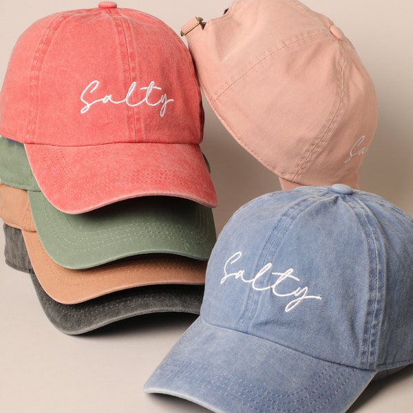 salty Hat,  Baseball Cap, Embroidery Cap, Embroidered Hat, Washed Cotton Baseball Cap, Baseball Cap,