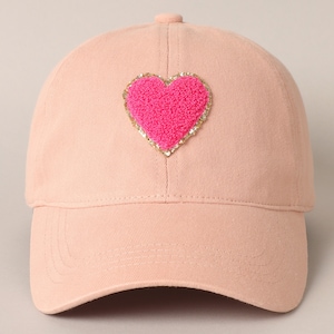 Chenille Heart Patch Cotton Baseball Hat for Women and Girl, 100% Cotton Fall Winter Casual Outdoor Caps, Best Gift for Her