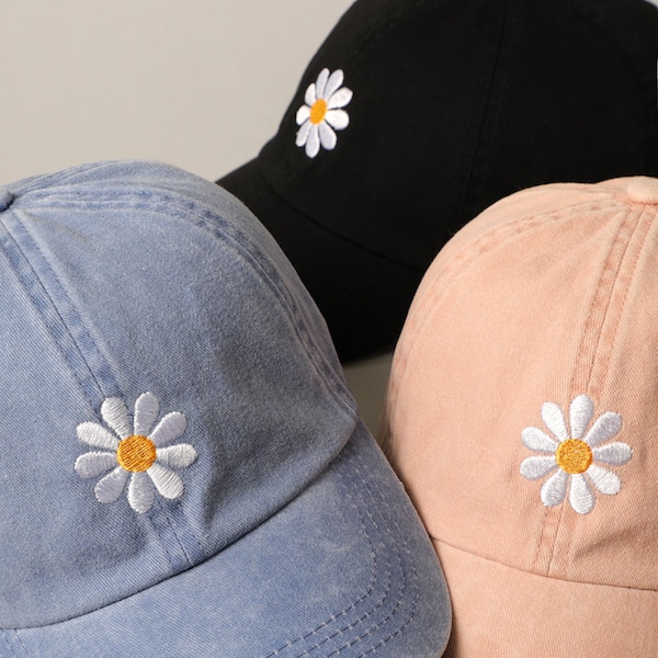 Daisy Embroidery Baseball Cap Hat, Denim Baseball Cap, Women Men Baseball Cap, Adjustable Baseball Cap Hat,