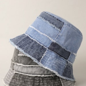 Patchwork Bucket,Denim Bucket Hat,Cotton Canvas Hat,Casual Hat,Outdoor Hat,Fishing Hat,Hiking Hat,Safari Hat,Boonie Hat,