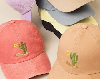 Cactus Embroidered Cap, Trucker Hat, Cotton Baseball Cap, Dad Hat, Summer Baseball Cap, Cotton Adjustable Baseball Cap