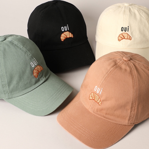 OUI Croissant Embroidered Baseball Cap, 100% Cotton Caps, Dad Hat, Adjustable Cap, Croissant, Oui, French Hat,