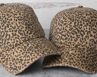 Leopard Print Distressed Baseball cap Adjustable Back Women Girls Cotton Hat